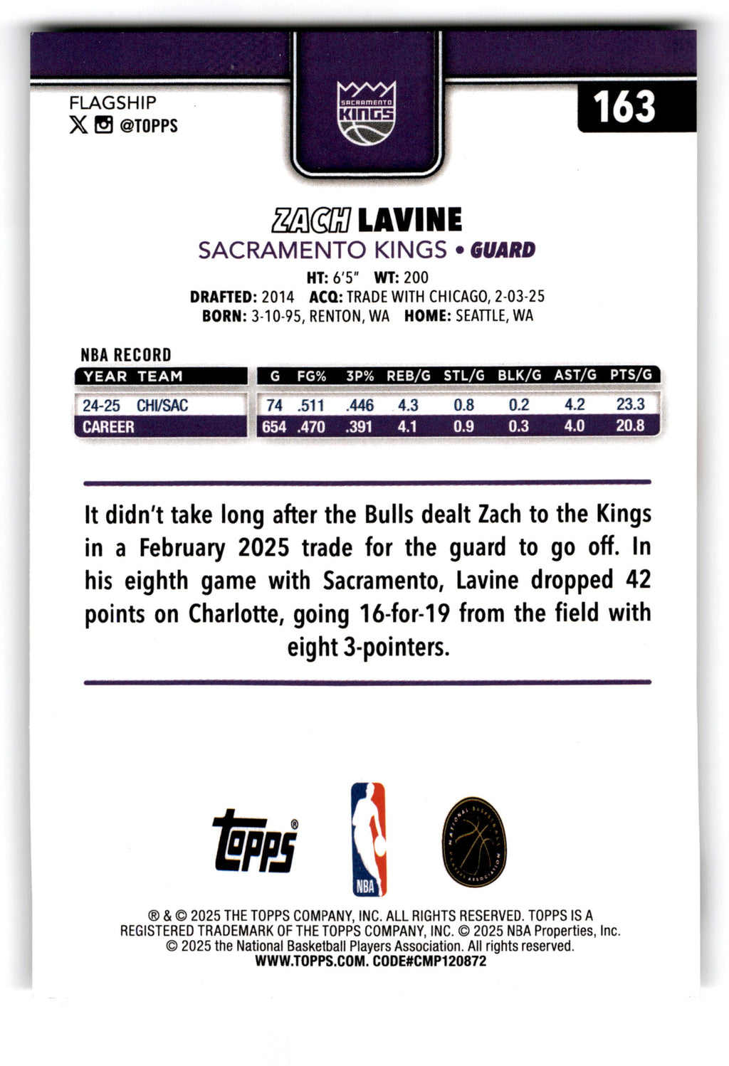 2025 Topps Flagship Zach LaVine #163