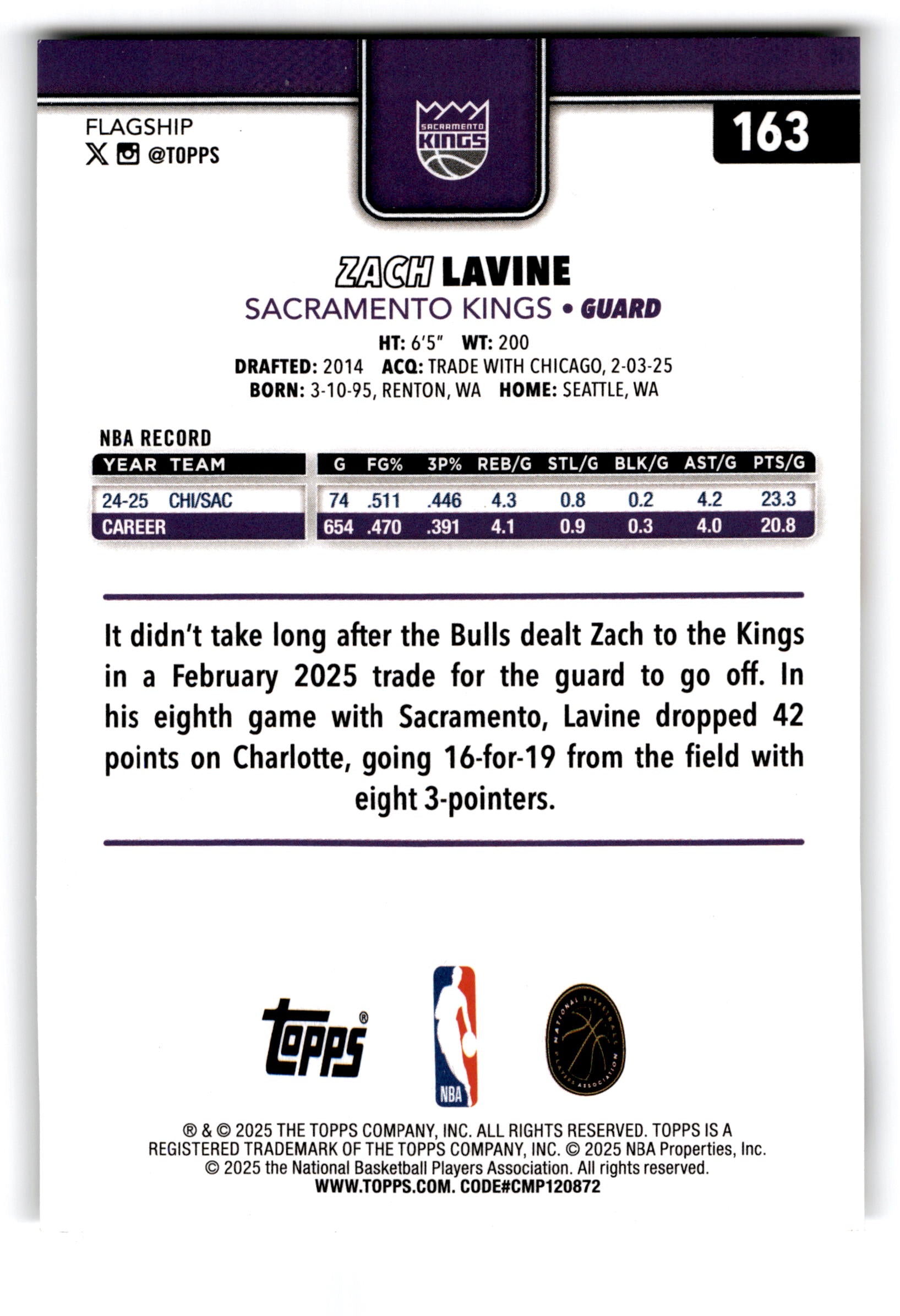 2025 Topps Flagship Zach LaVine #163