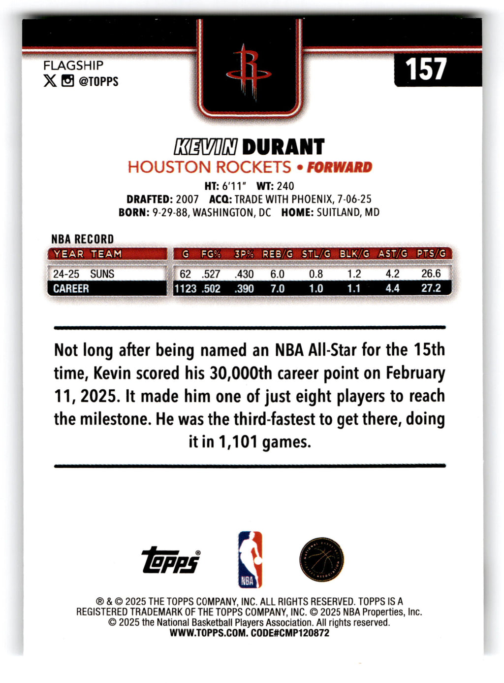 2025 Topps Flagship Kevin Durant #157