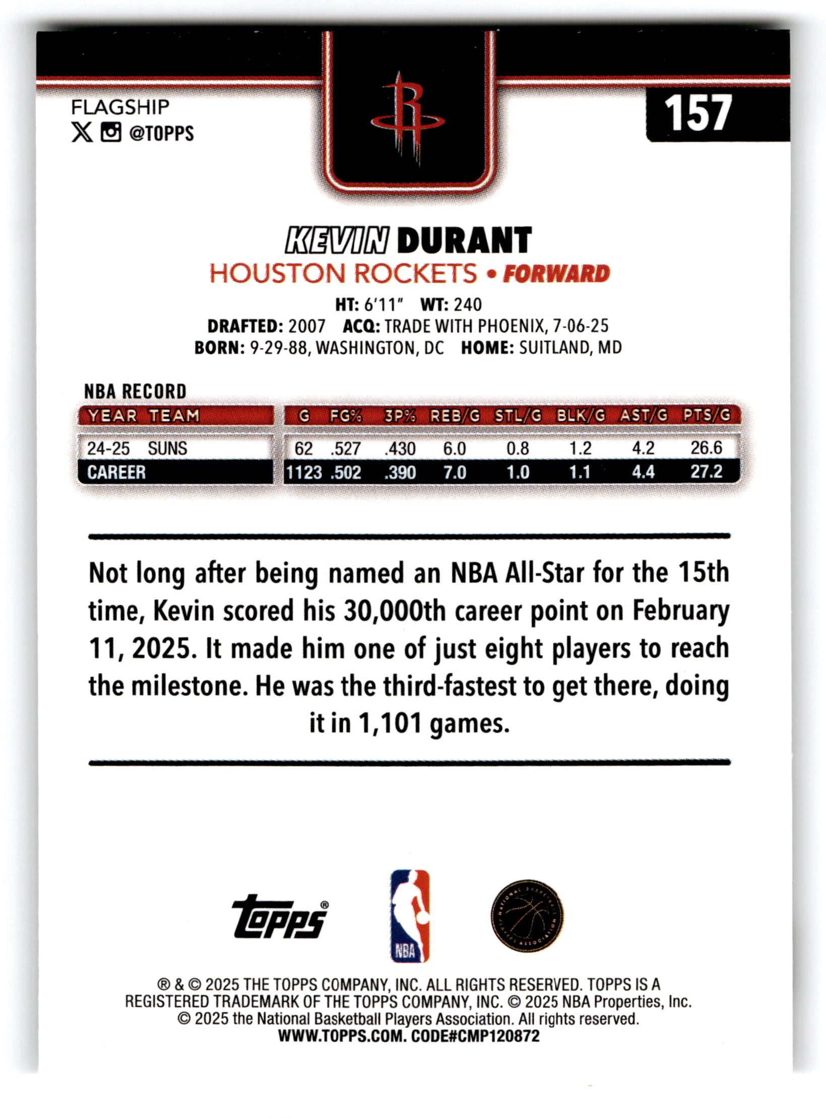 2025 Topps Flagship Kevin Durant #157