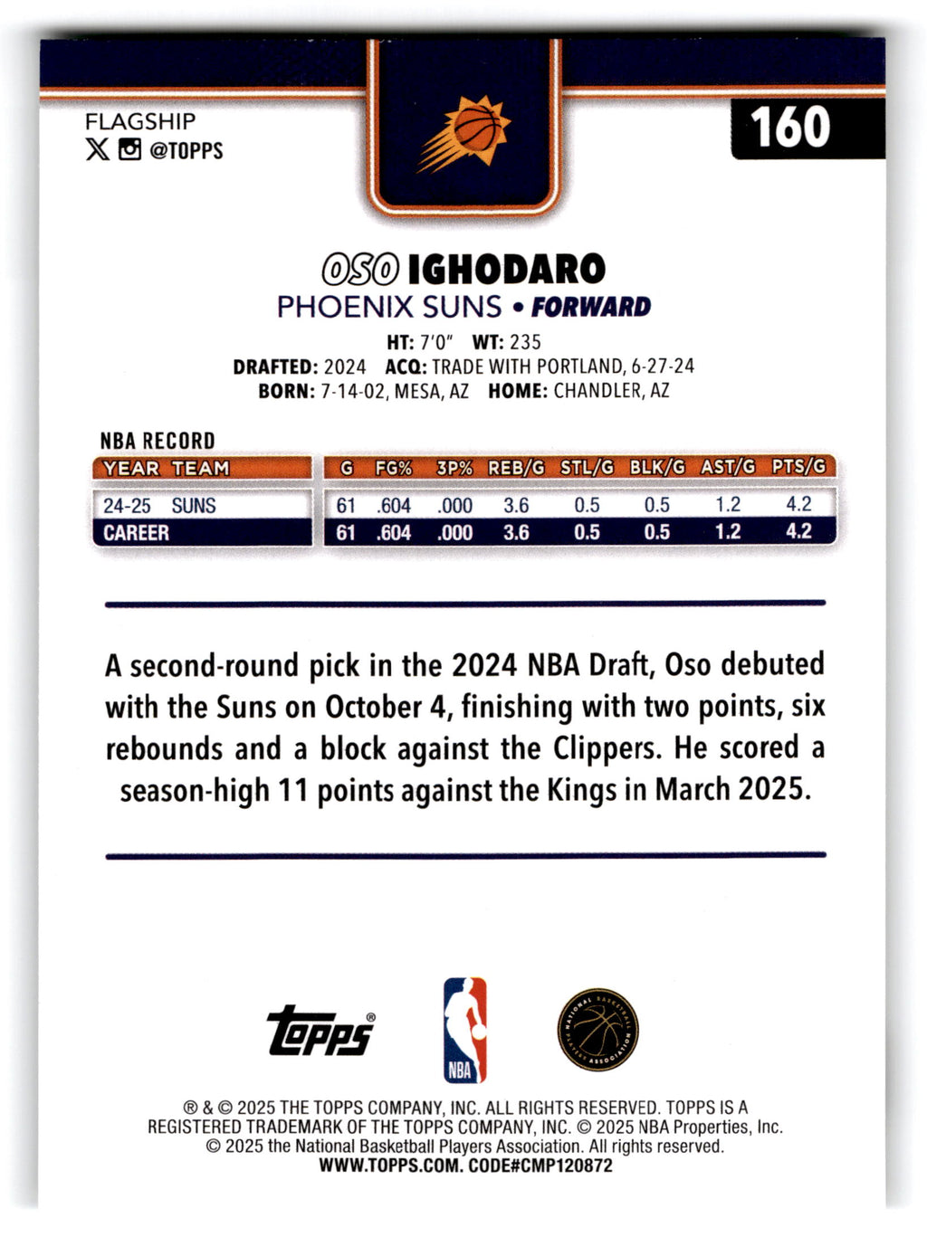 2025 Topps Basketball Oso Ighodaro #160