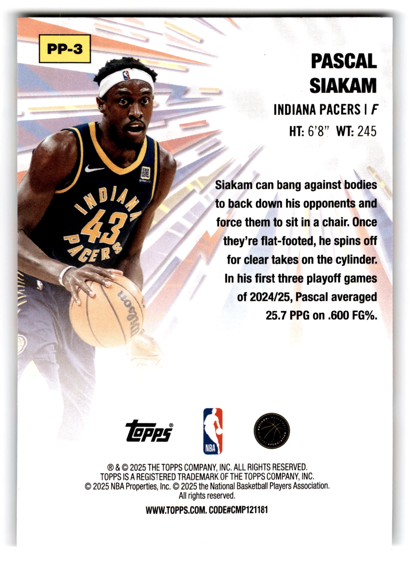 2025 Topps Power Players Pascal Siakam #PP-3