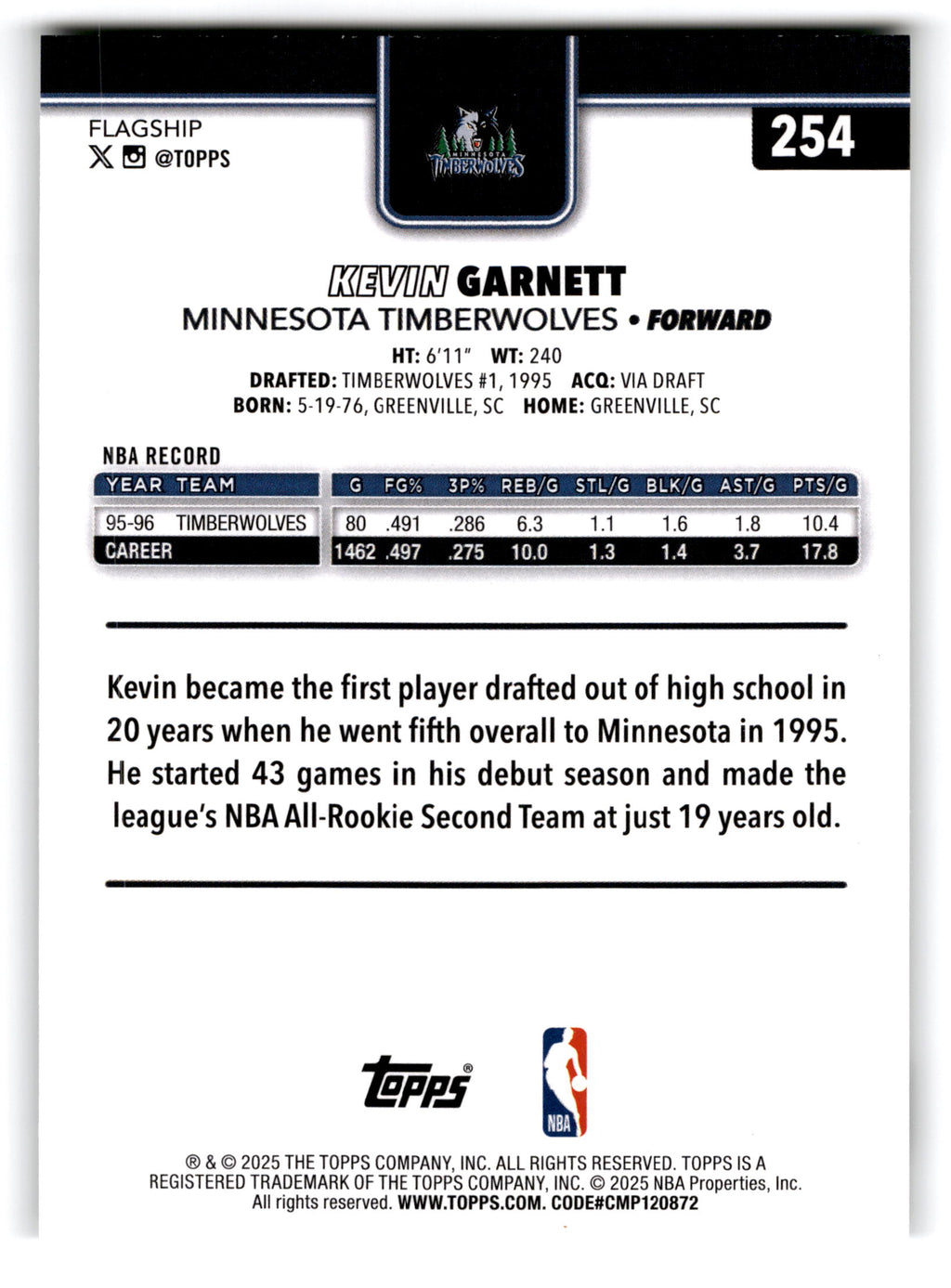 2025 Topps Flagship Kevin Garnett #254