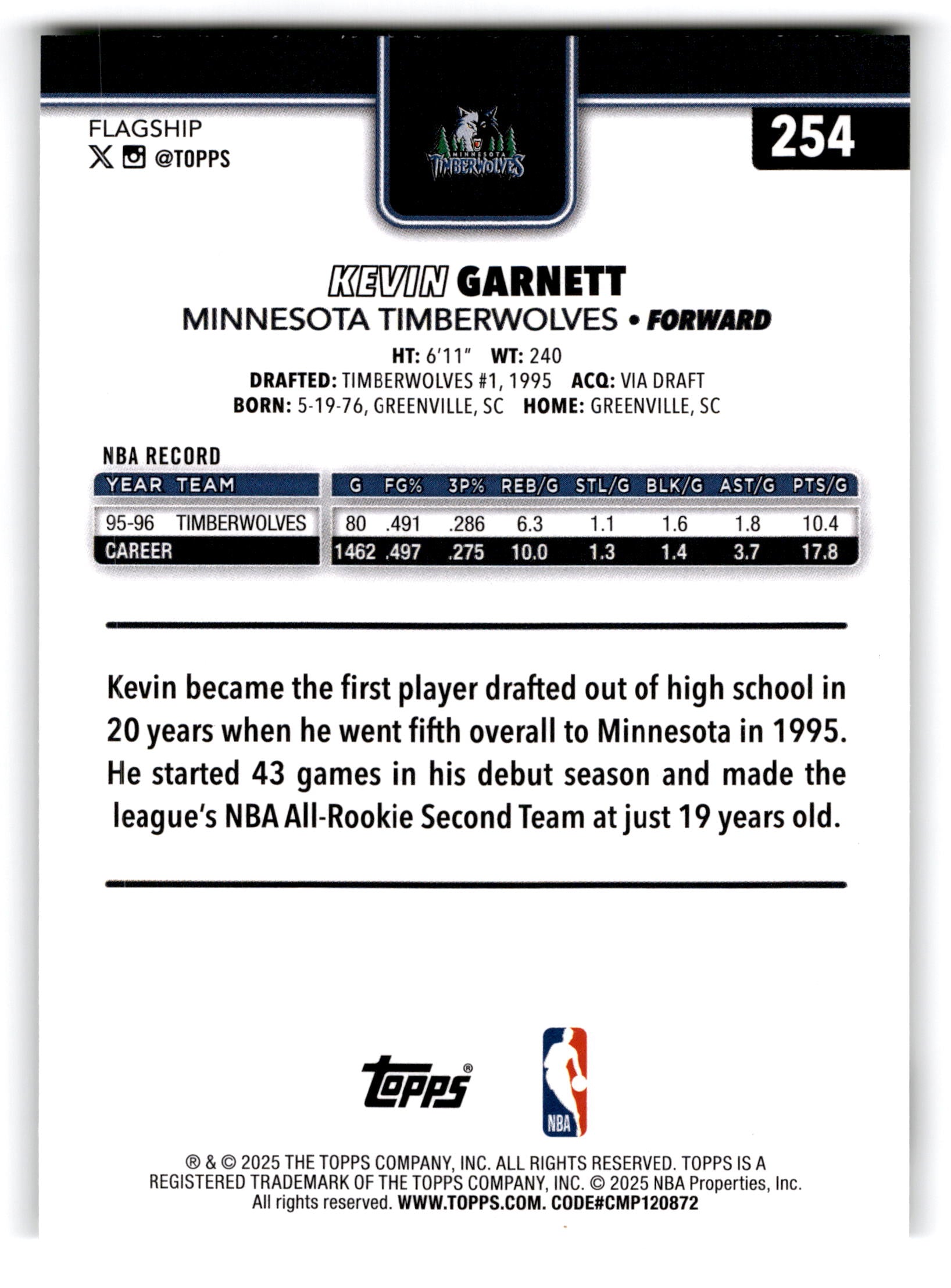 2025 Topps Flagship Kevin Garnett #254