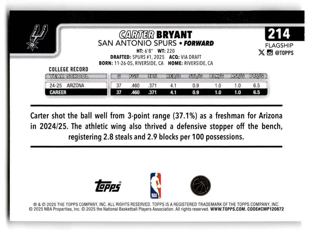 2025 Topps Flagship Carter Bryant #214 RC