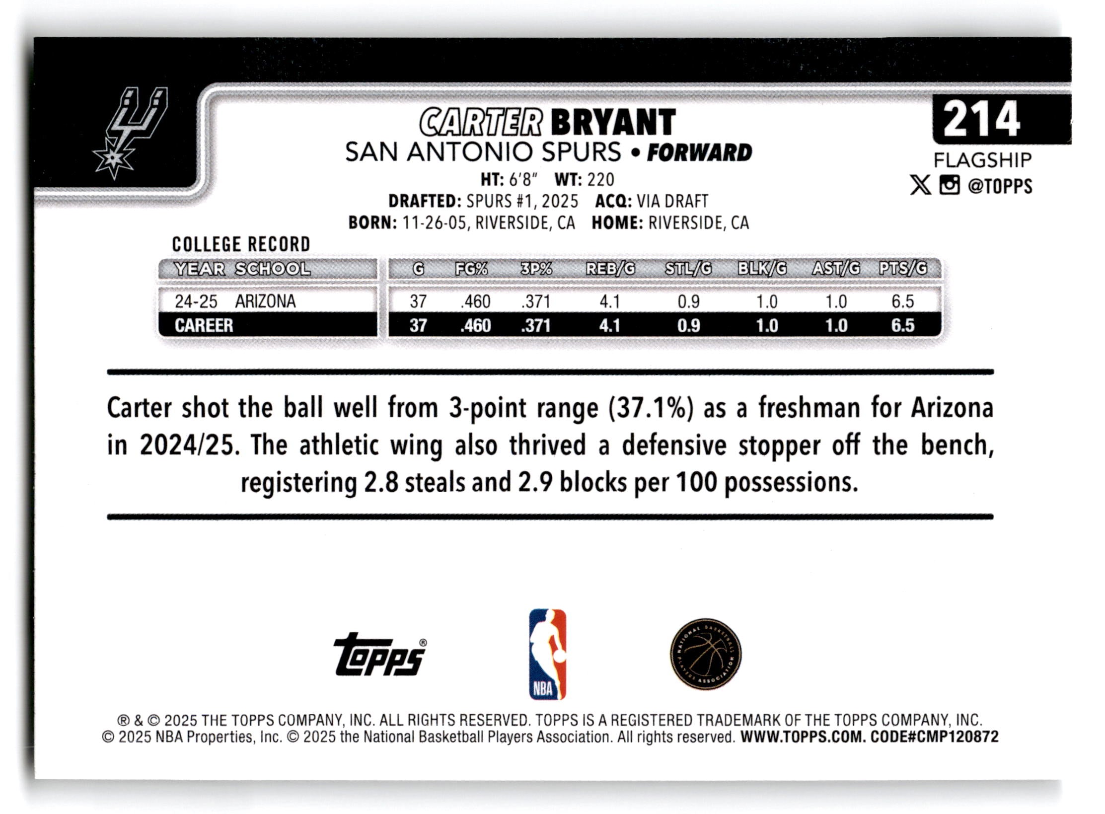 2025 Topps Flagship Carter Bryant #214 RC