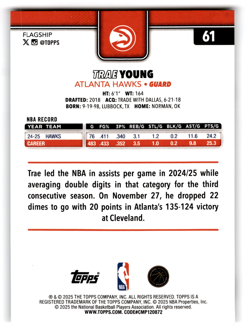 2025 Topps Basketball Flagship Trae Young #61