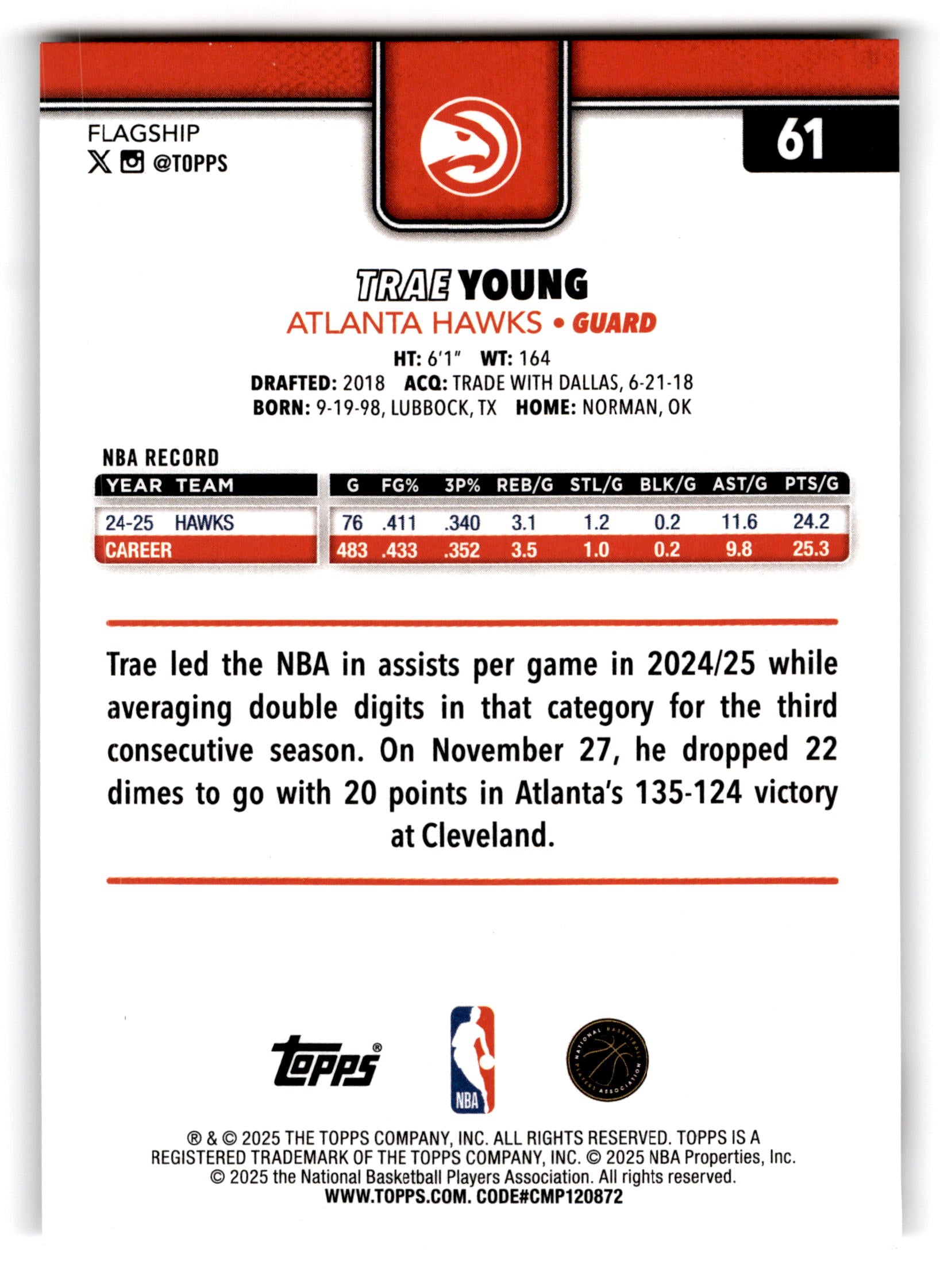 2025 Topps Basketball Flagship Trae Young #61