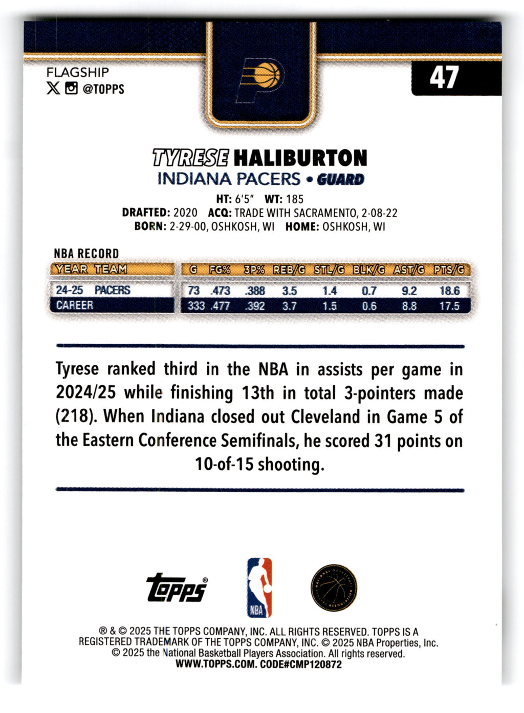 2025 Topps Flagship Tyrese Haliburton #47