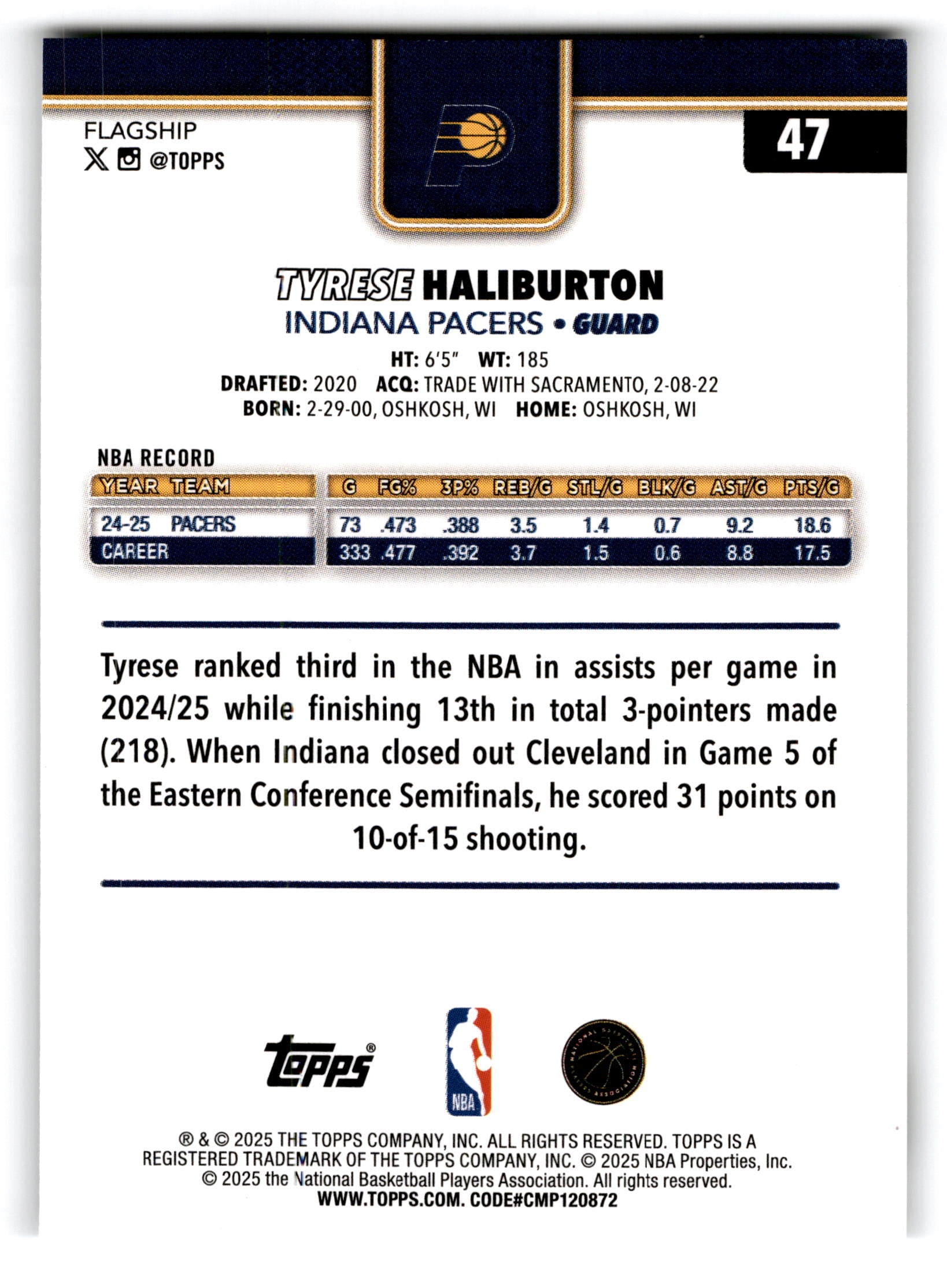 2025 Topps Flagship Tyrese Haliburton #47