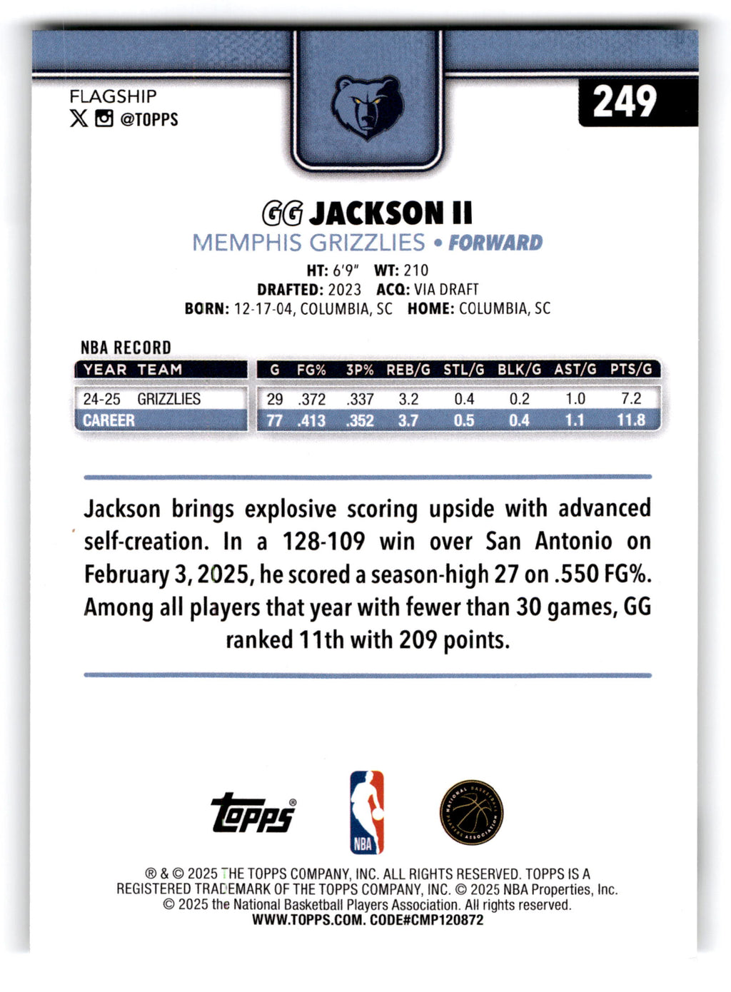 2025 Topps Flagship GG Jackson II #249