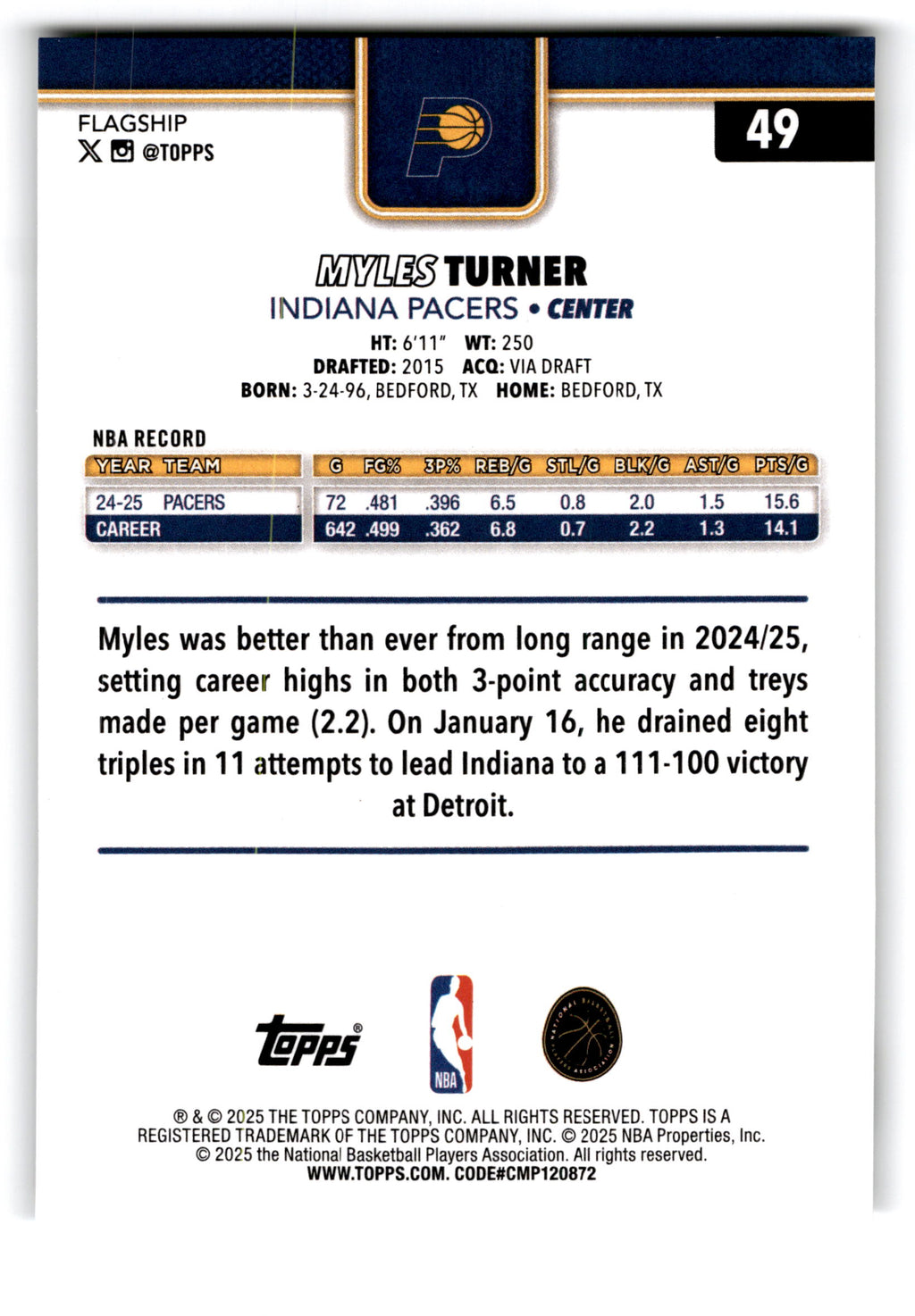 2025 Topps Myles Turner #49
