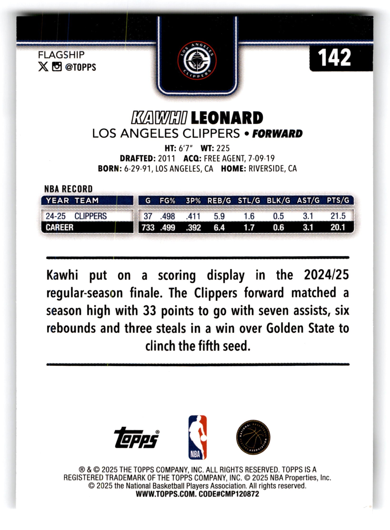 2025 Topps Flagship Basketball Kawhi Leonard #142