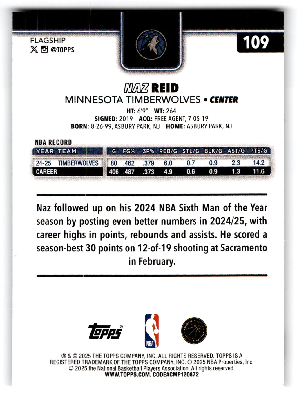 2025 Topps Flagship Naz Reid #109