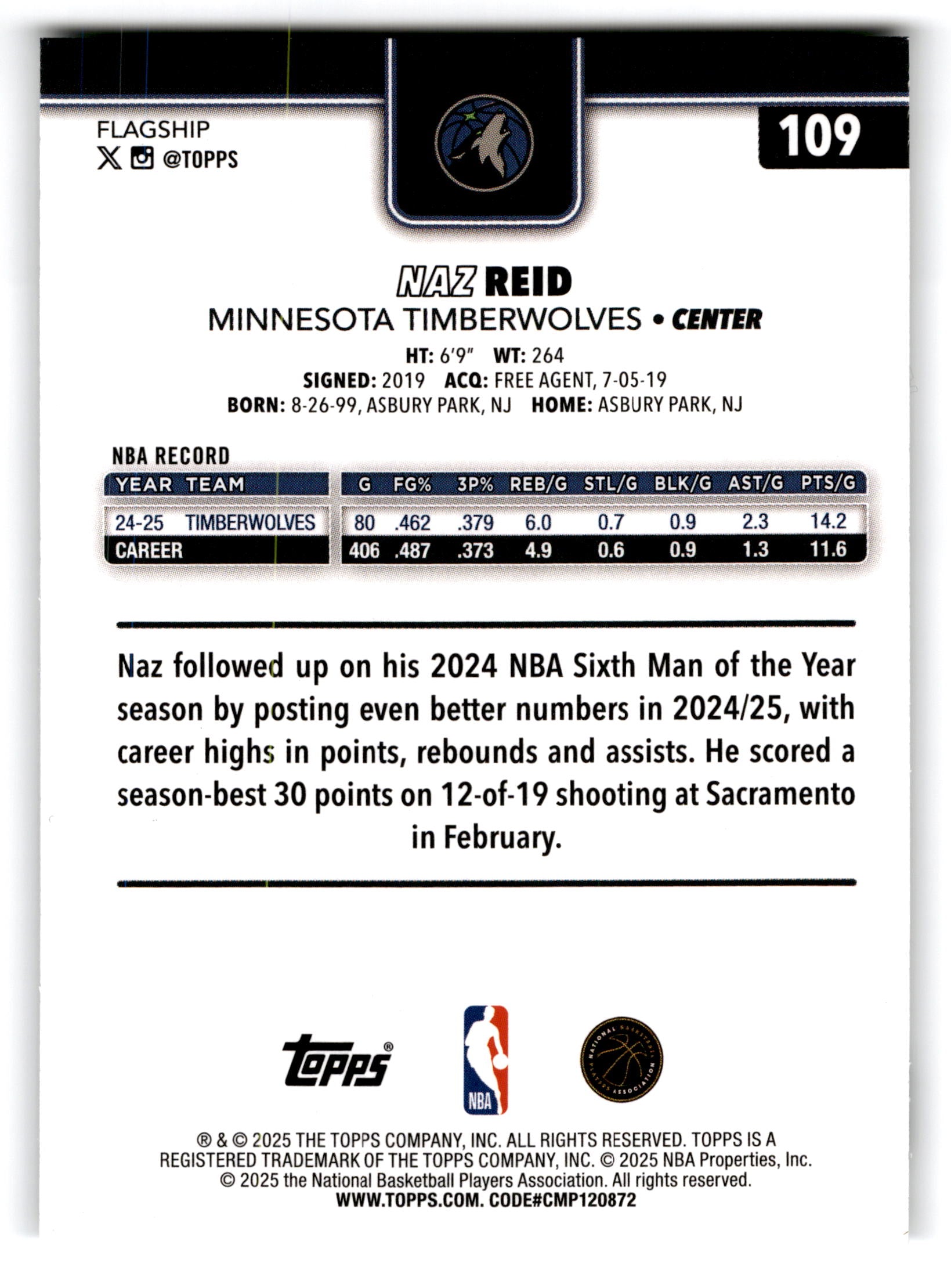 2025 Topps Flagship Naz Reid #109