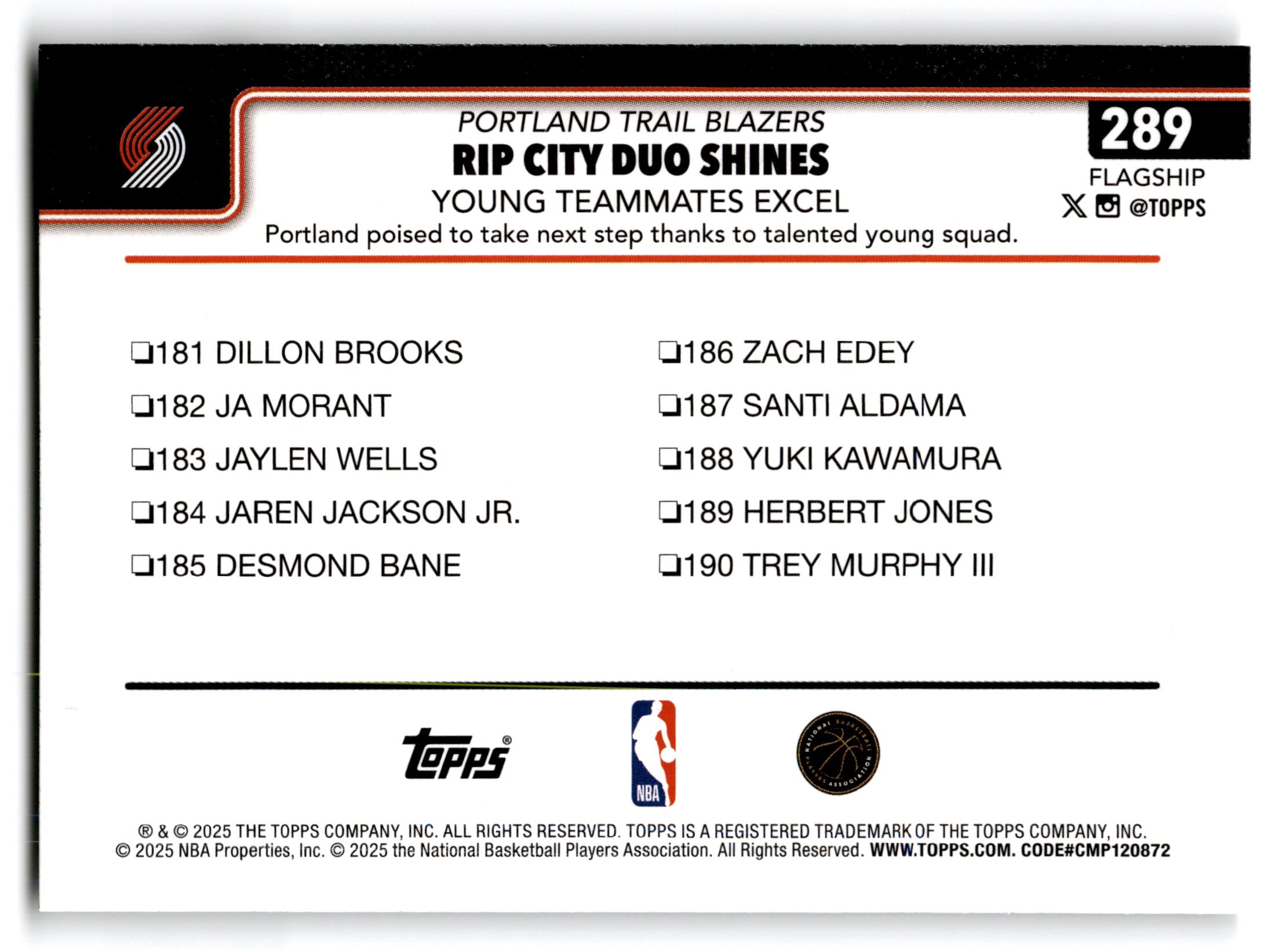 2025 Topps Flagship Portland Trail Blazers Duo #289