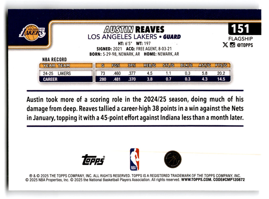 2025 Topps Flagship Austin Reaves #151