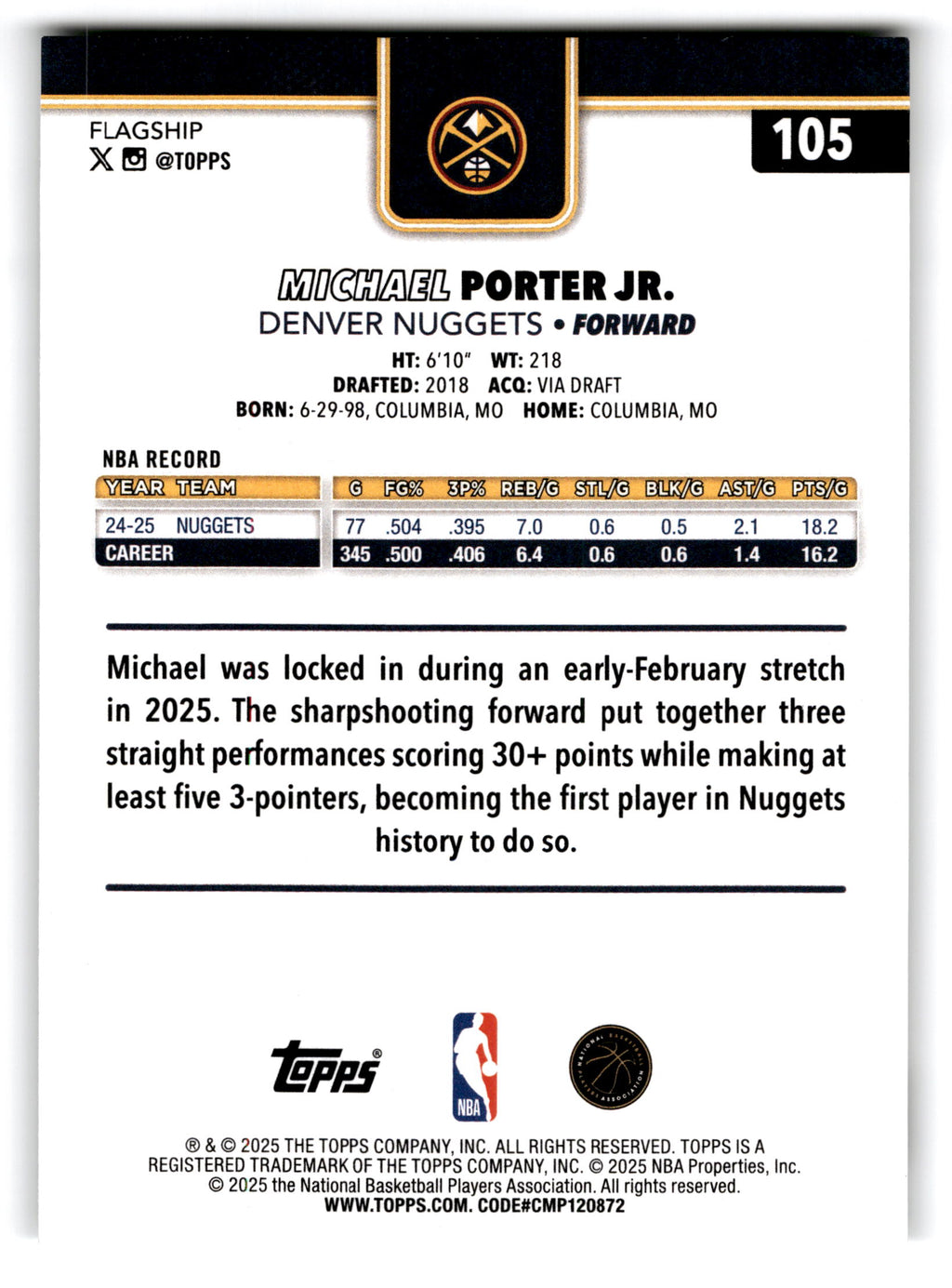 2025 Topps Flagship Michael Porter Jr. #105