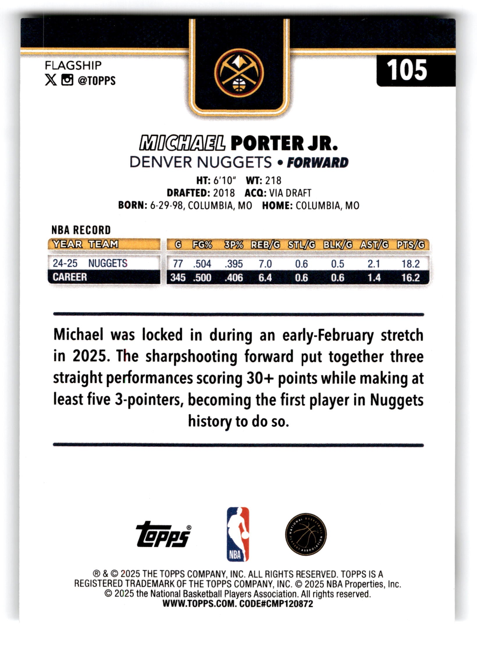 2025 Topps Flagship Michael Porter Jr. #105