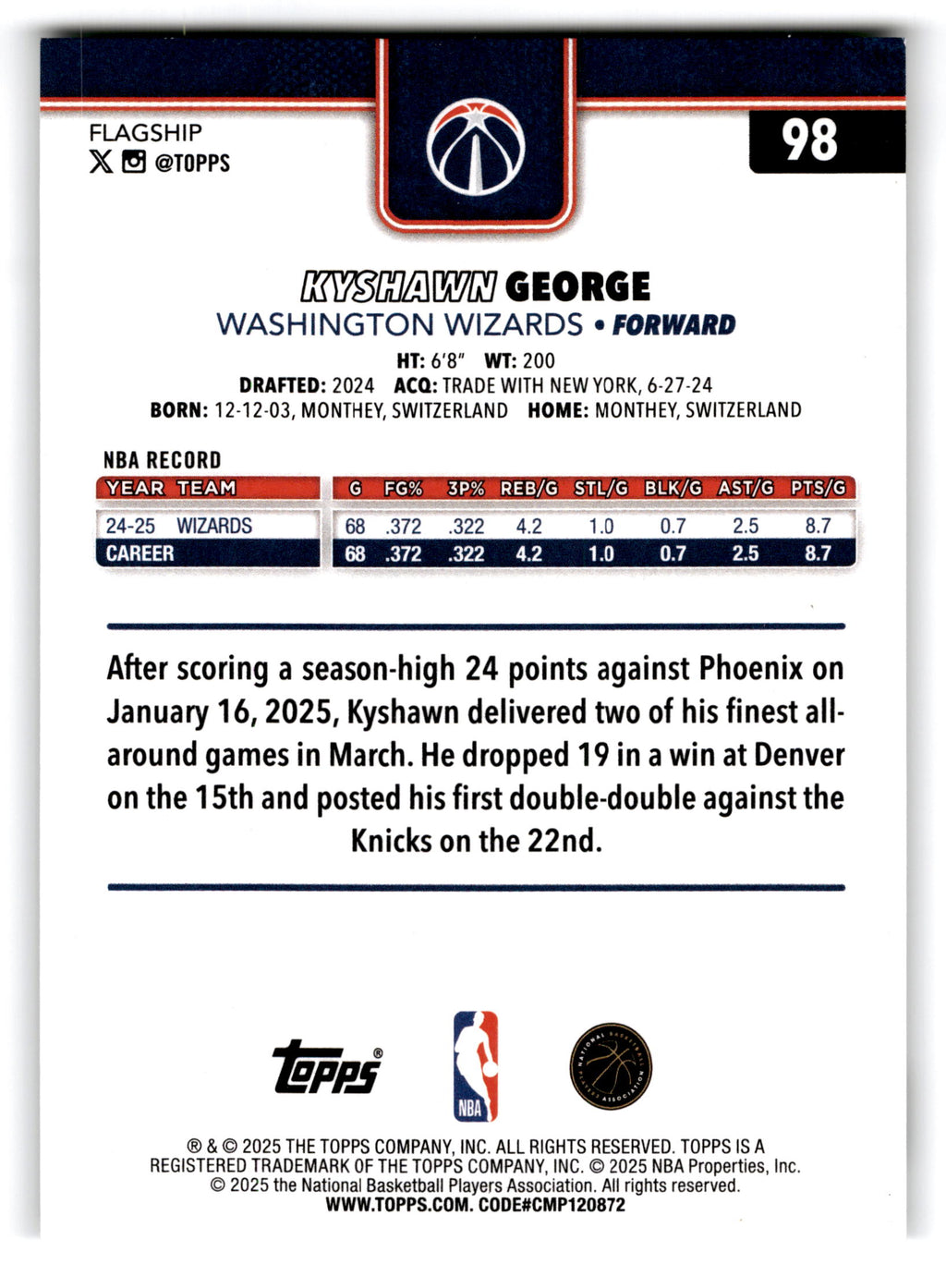 2025 Topps Flagship Kyshawn George #98