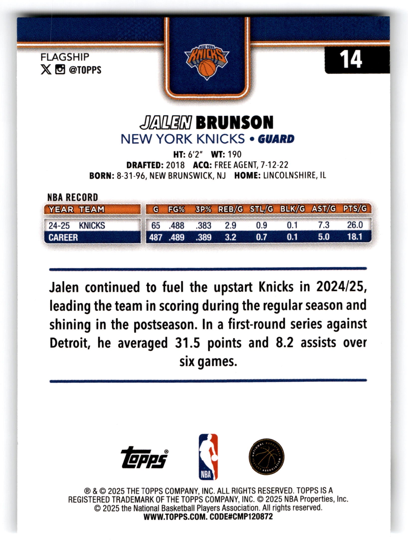 2025 Topps Flagship Jalen Brunson #14