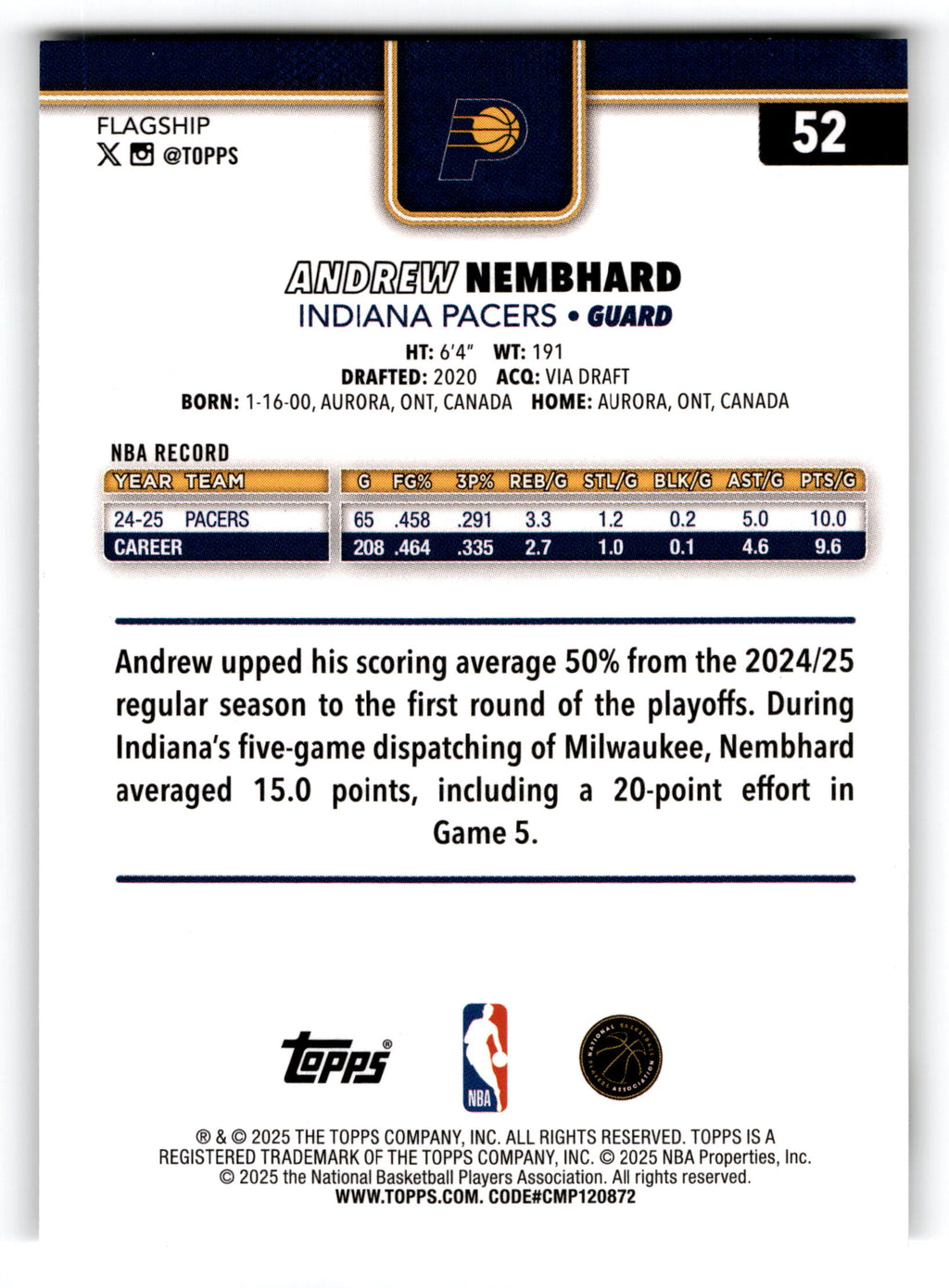 2025 Topps Flagship Basketball Andrew Nembhard #52