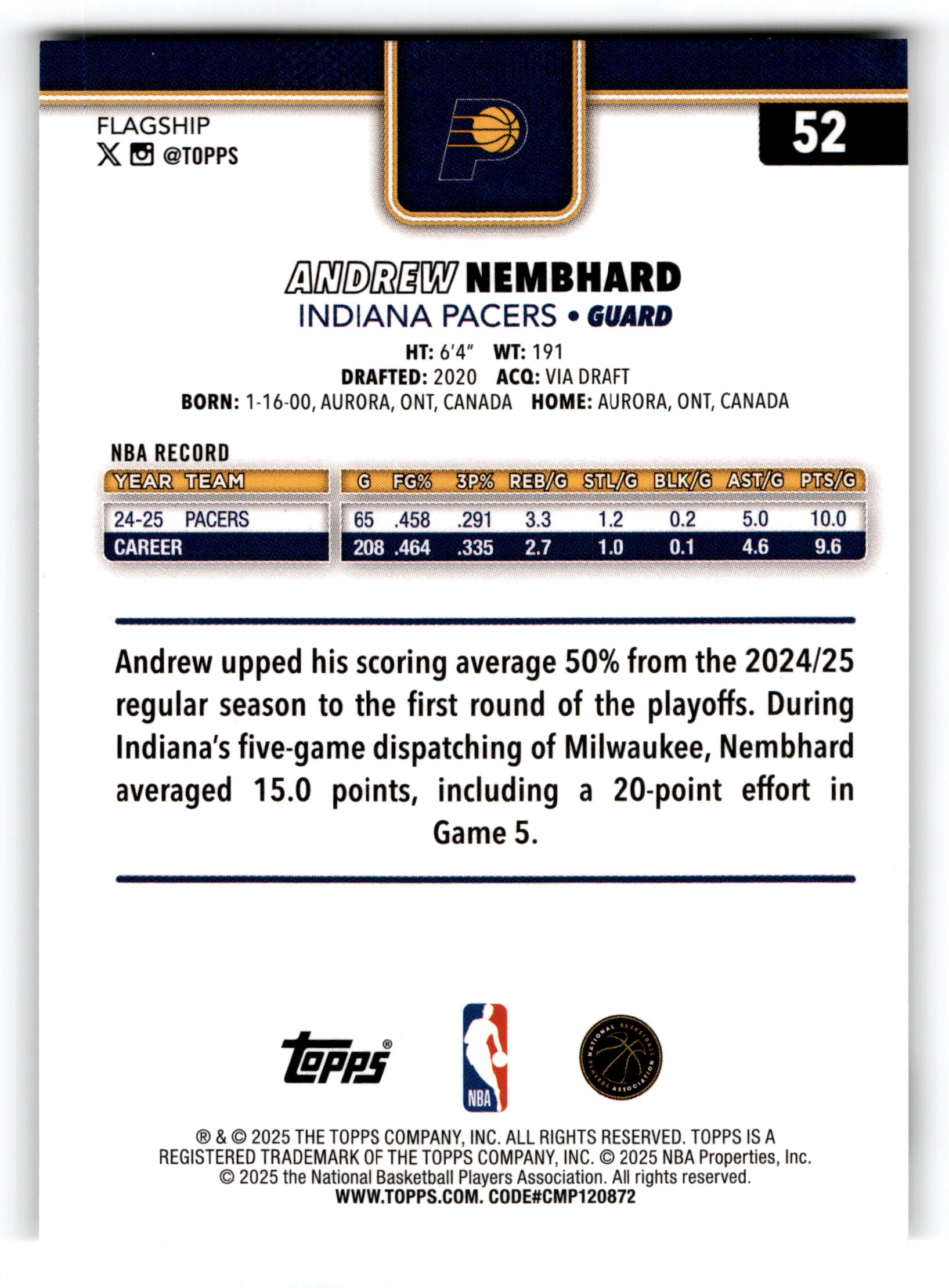 2025 Topps Flagship Basketball Andrew Nembhard #52