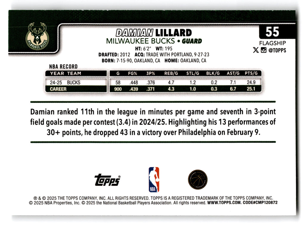 2025 Topps Flagship Damian Lillard #55