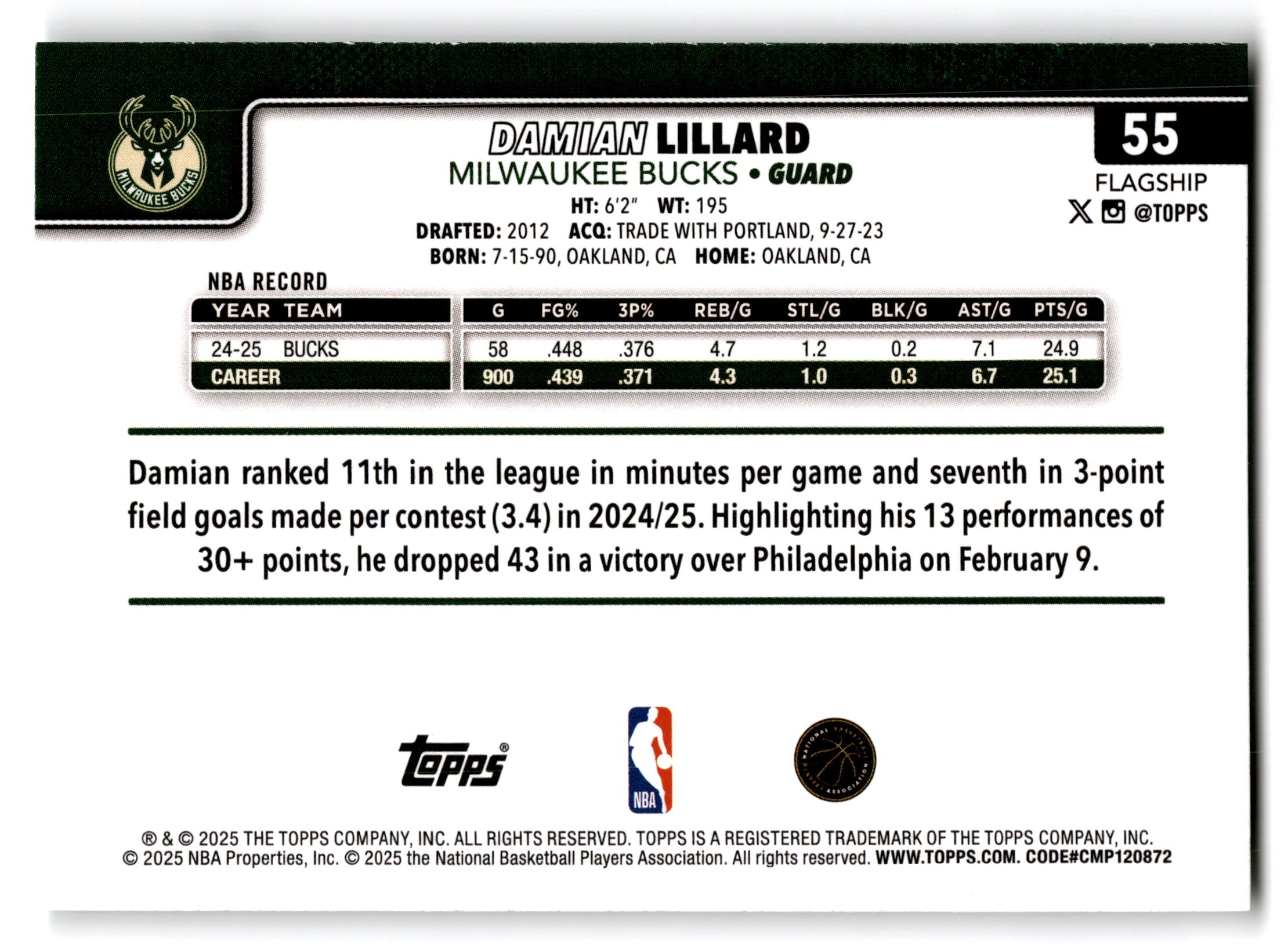 2025 Topps Flagship Damian Lillard #55