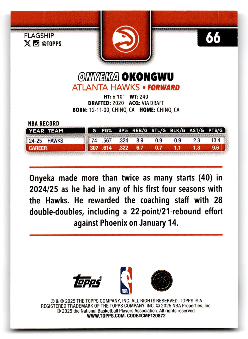 2025 Topps Onyeka Okongwu #66