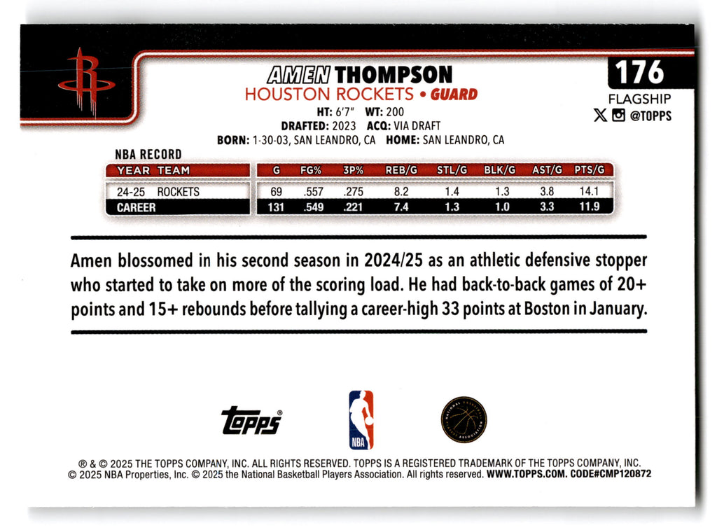 2025 Topps Flagship Basketball Amen Thompson #176