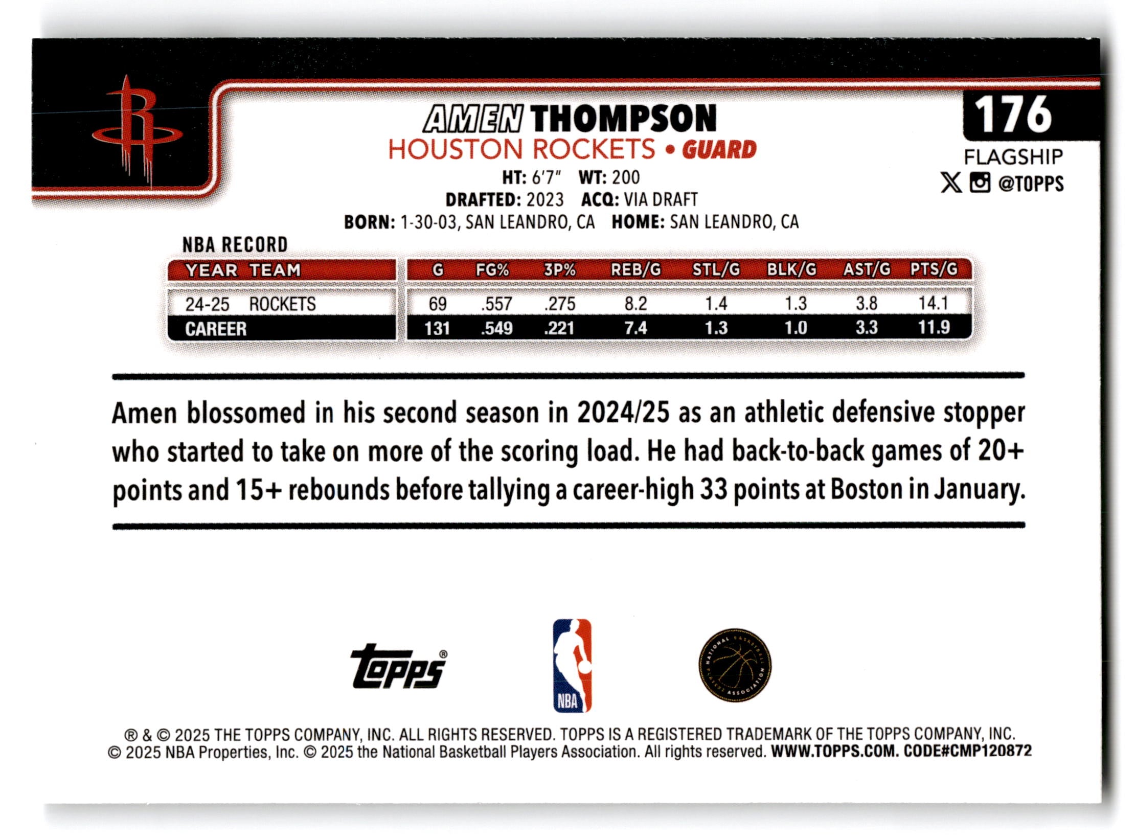 2025 Topps Flagship Basketball Amen Thompson #176