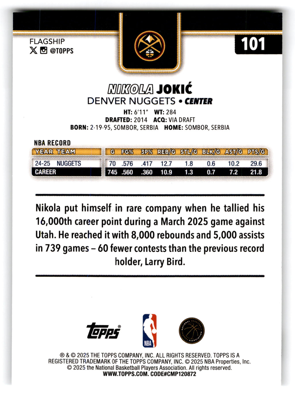 2025 Topps Flagship Nikola Jokić #101