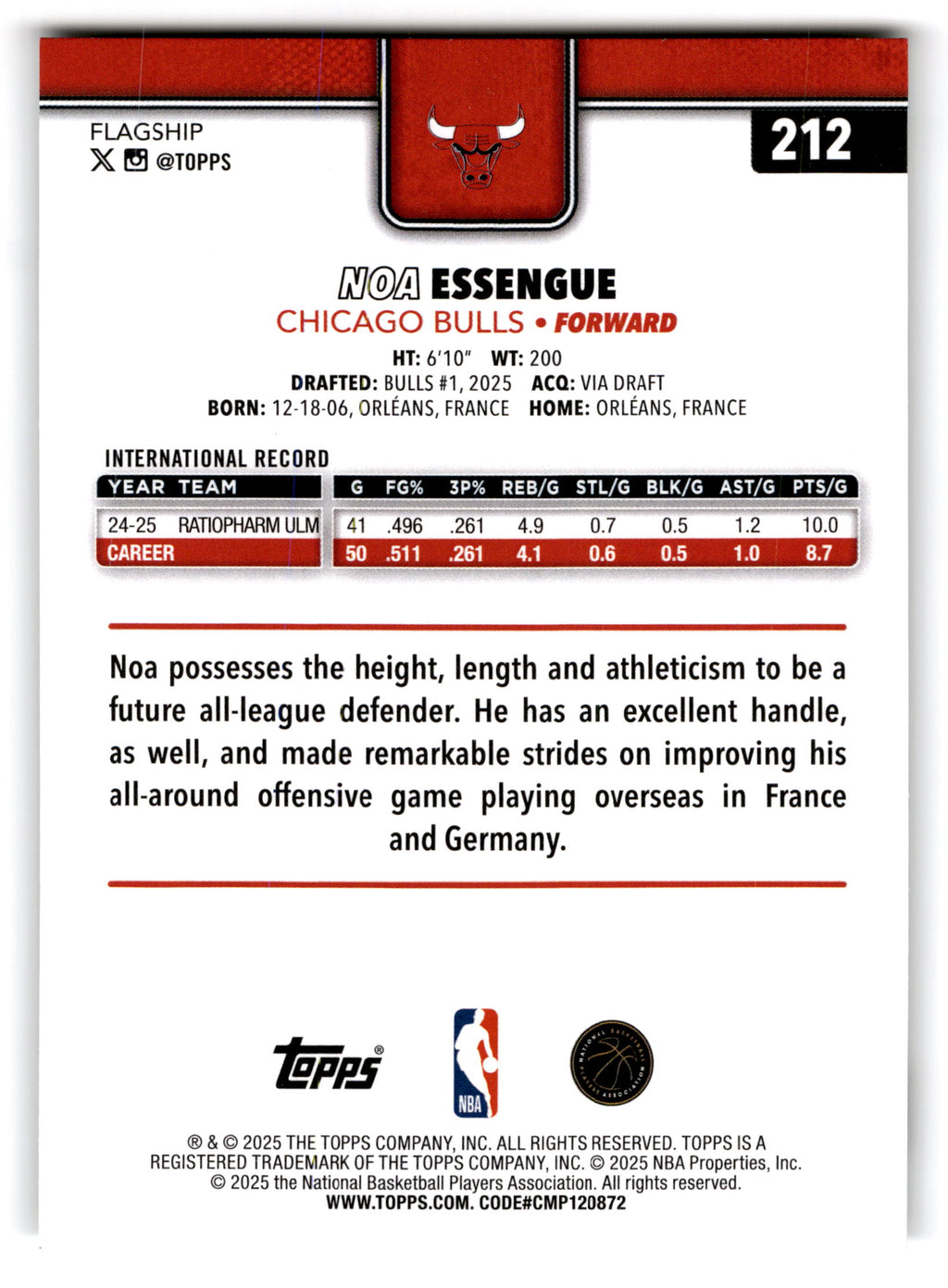 2025 Topps Noa Essengue #212 RC