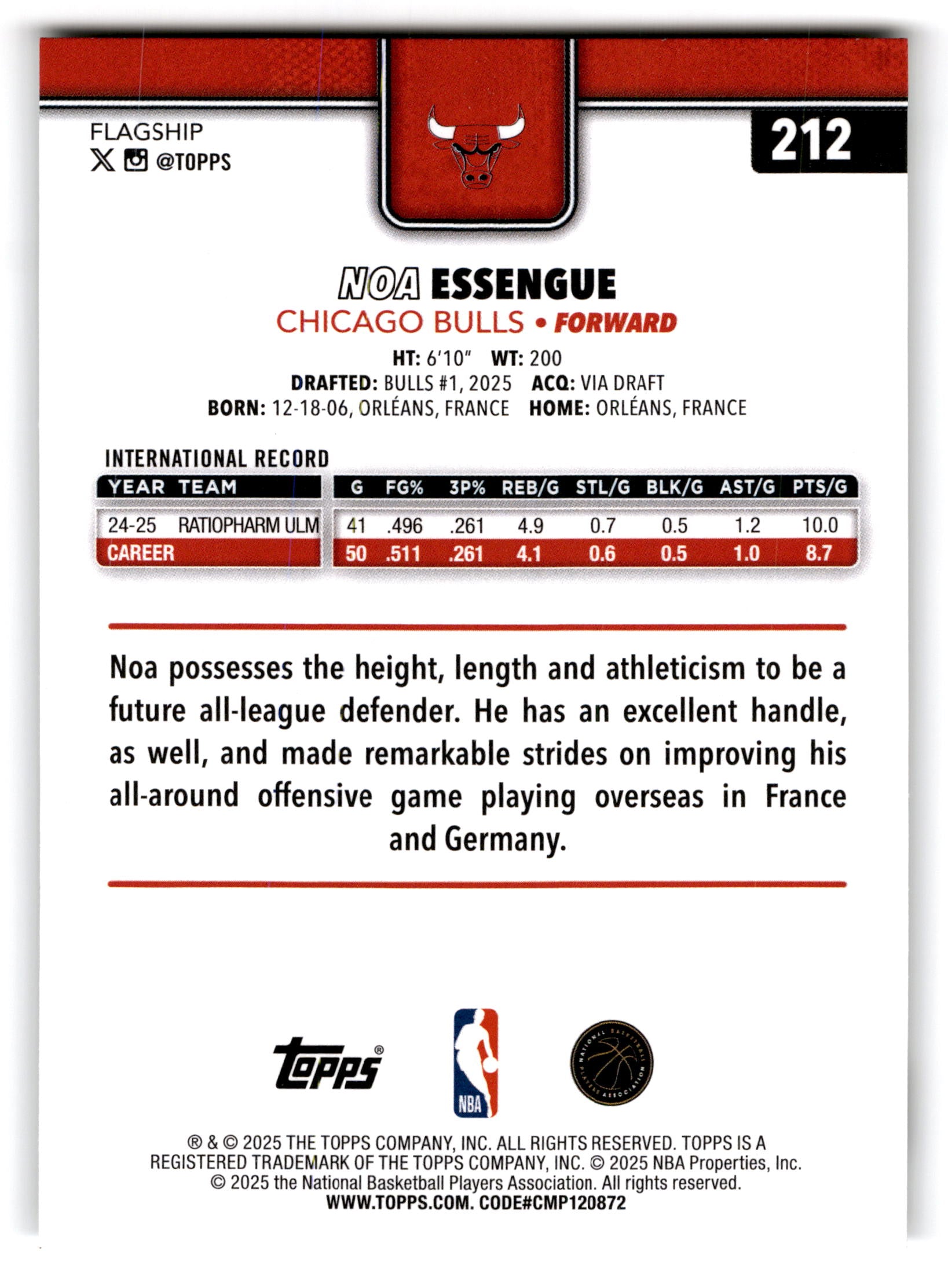 2025 Topps Noa Essengue #212 RC