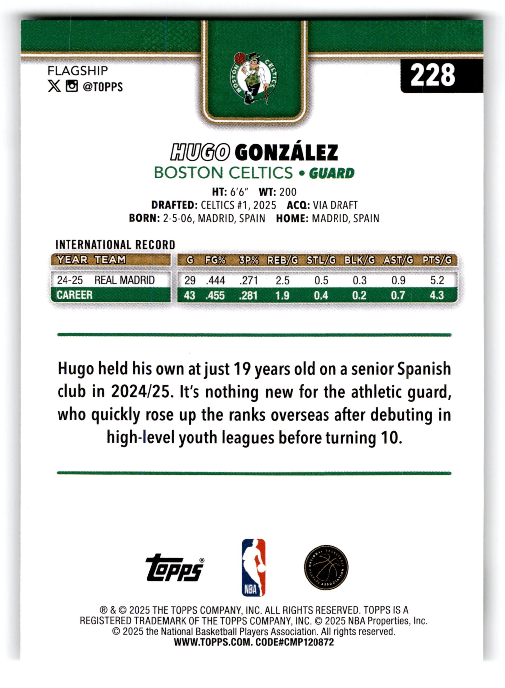 2025 Topps Basketball Hugo González #228 RC