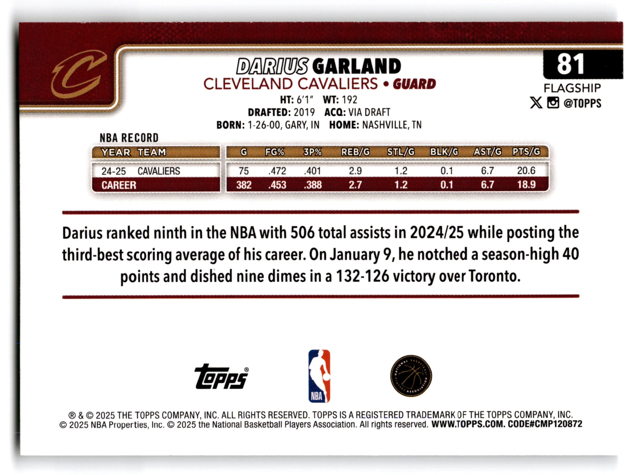 2025 Topps Flagship Darius Garland #81