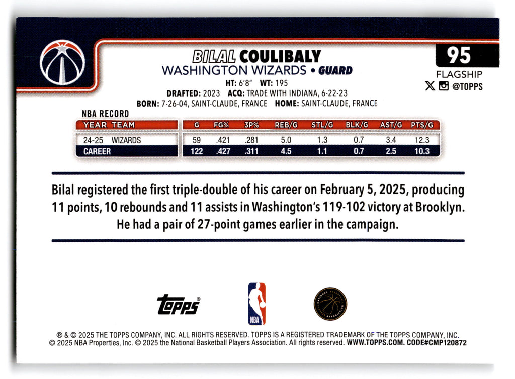 2025 Topps Flagship Bilal Coulibaly #95