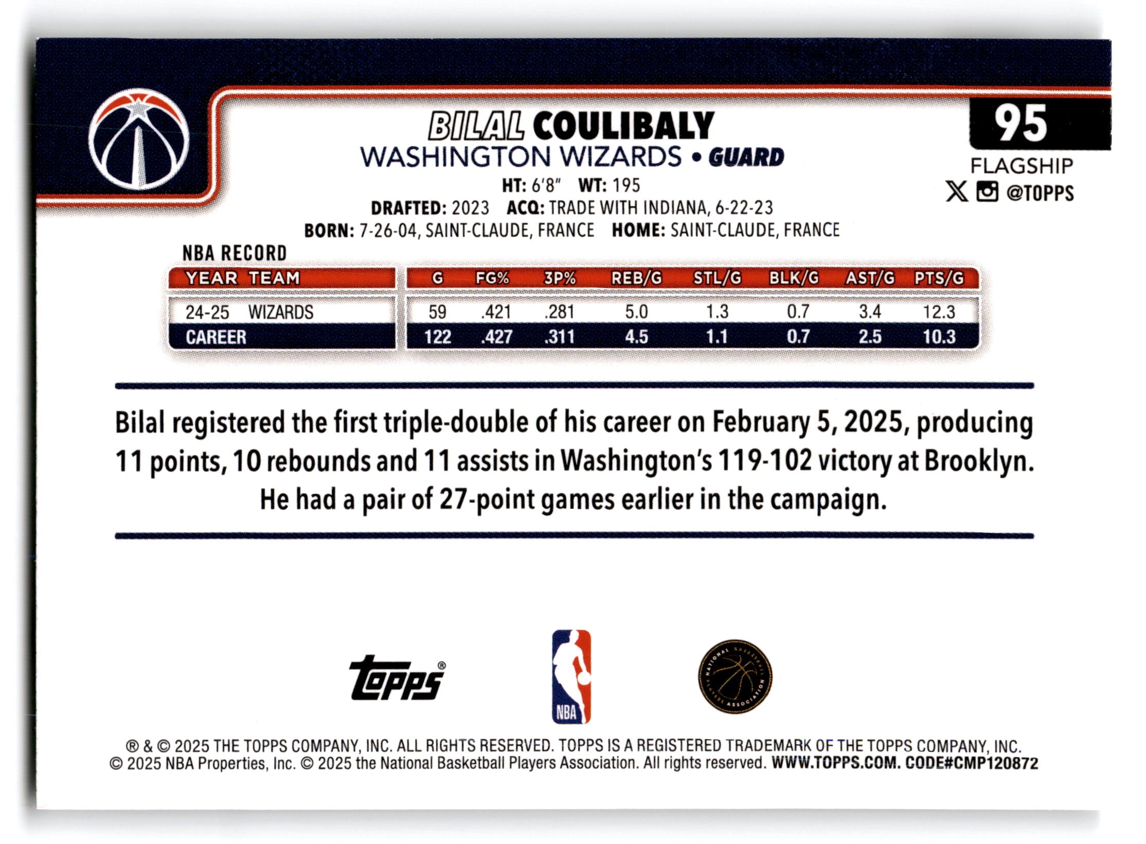 2025 Topps Flagship Bilal Coulibaly #95