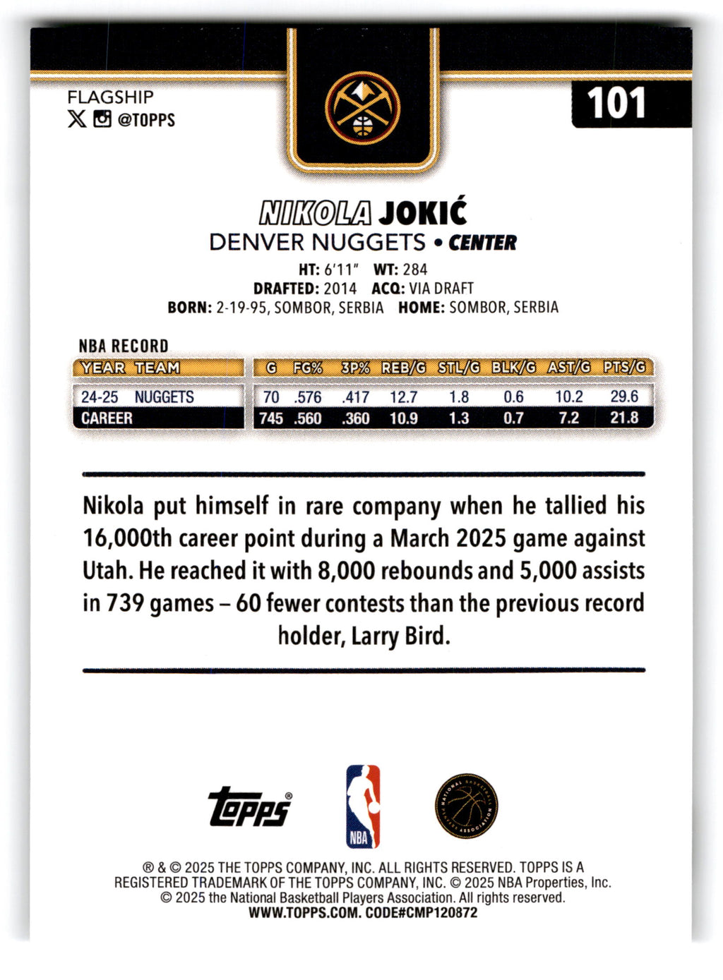 2025 Topps Basketball Nikola Jokić #101