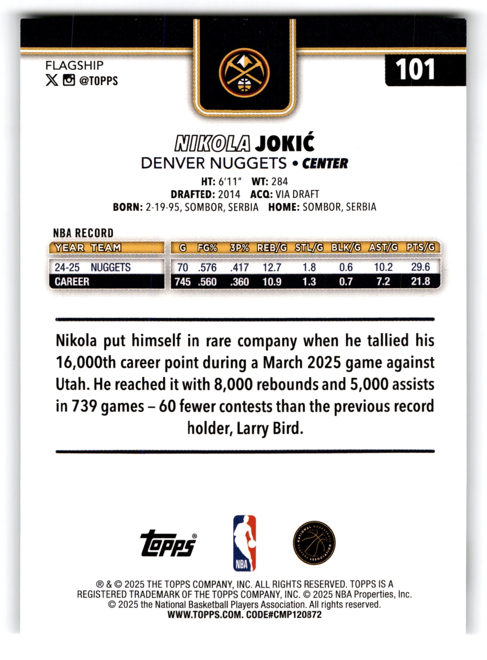 2025 Topps Basketball Nikola Jokić #101