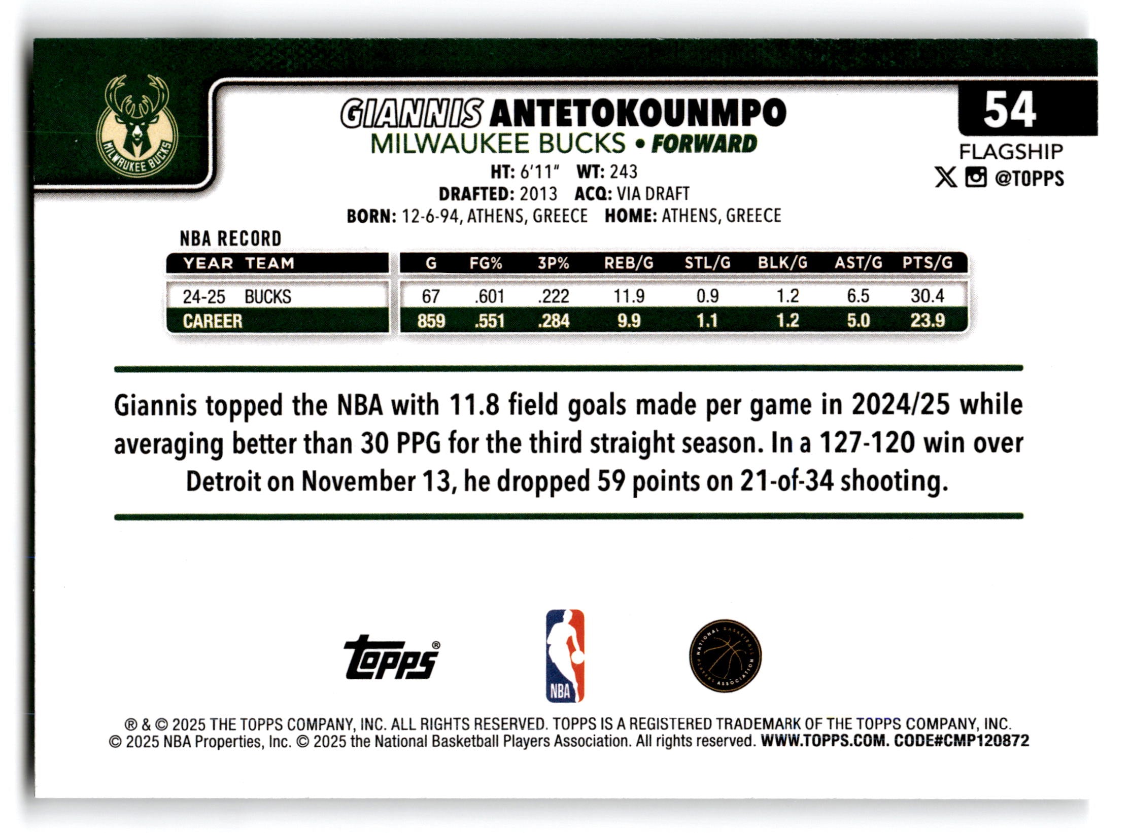 2025 Topps Flagship Giannis Antetokounmpo #54