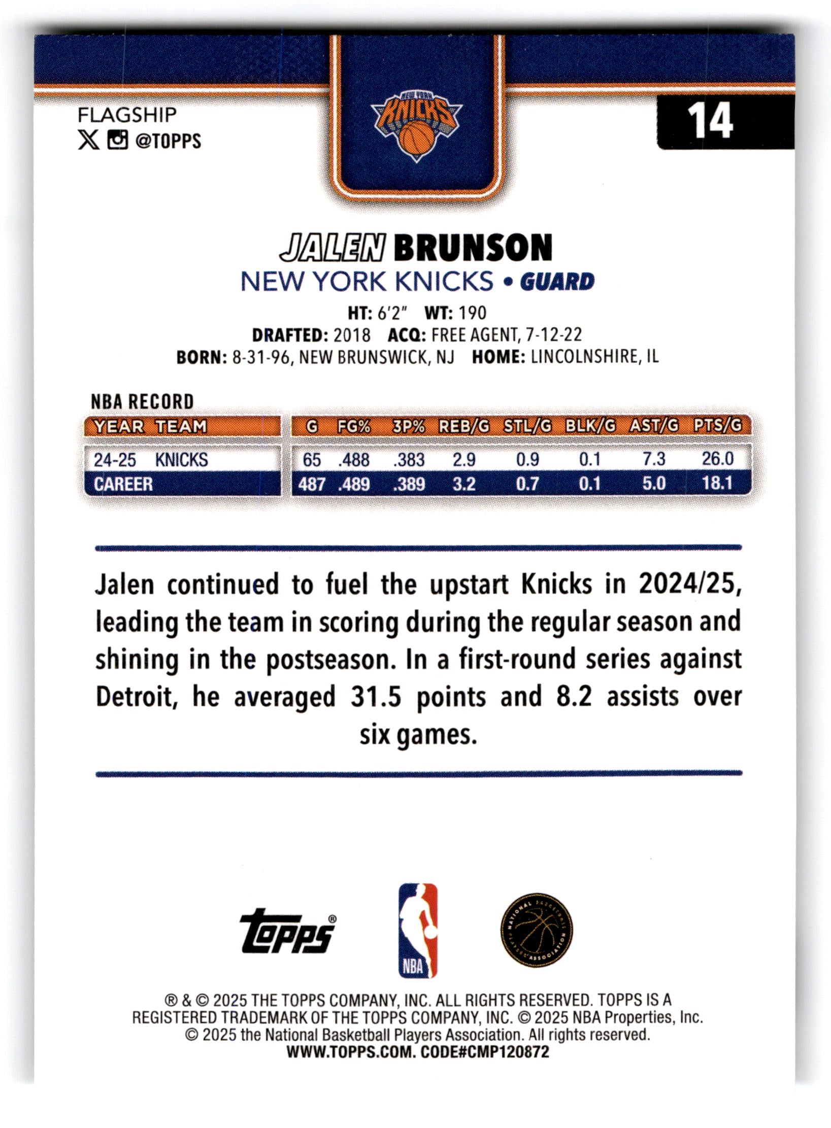 2025 Topps Flagship Jalen Brunson #14