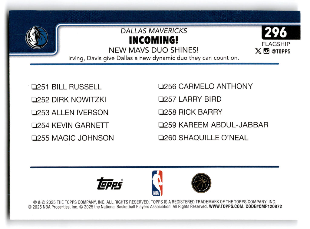 2025 Topps Flagship Anthony Davis Kyrie Irving #296