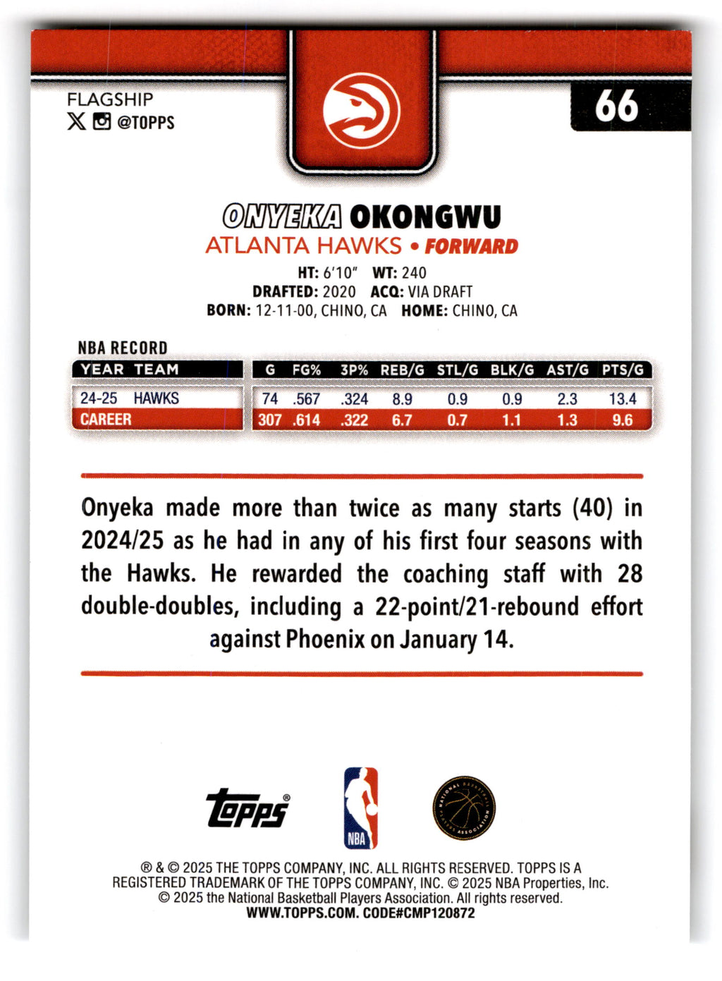 2025 Topps Basketball Onyeka Okongwu #66