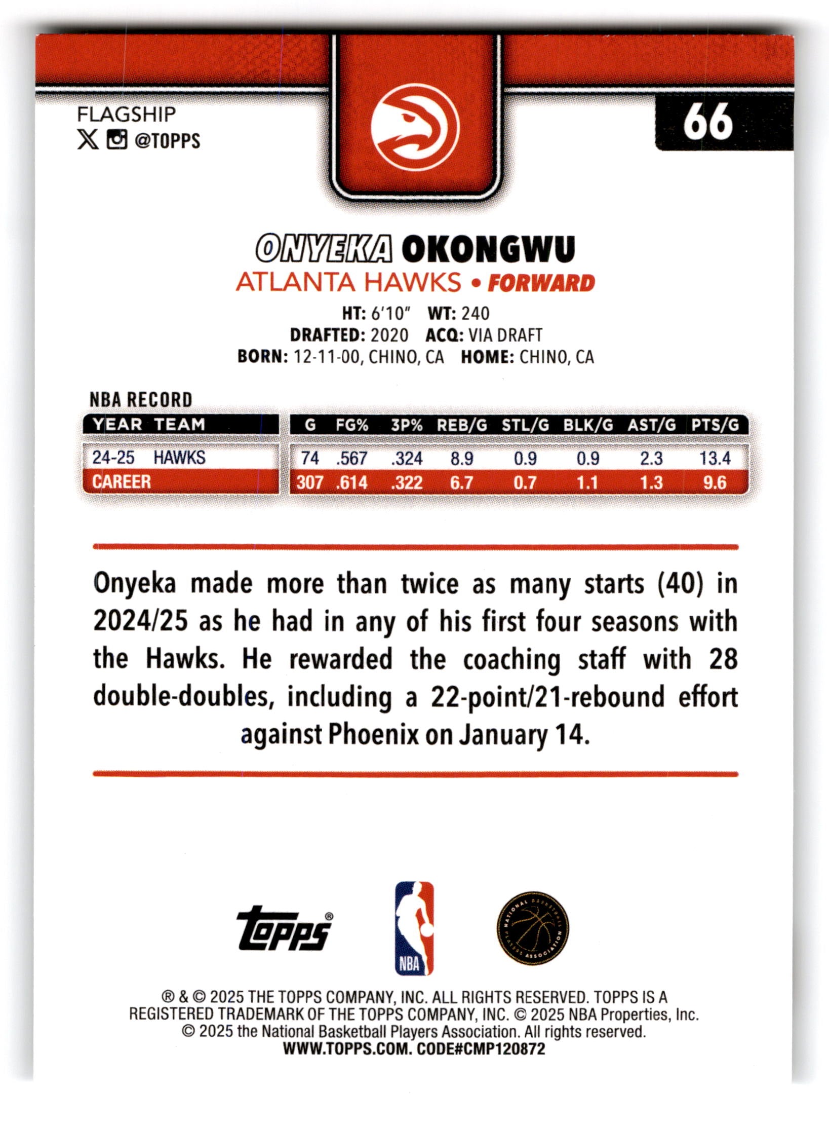 2025 Topps Basketball Onyeka Okongwu #66