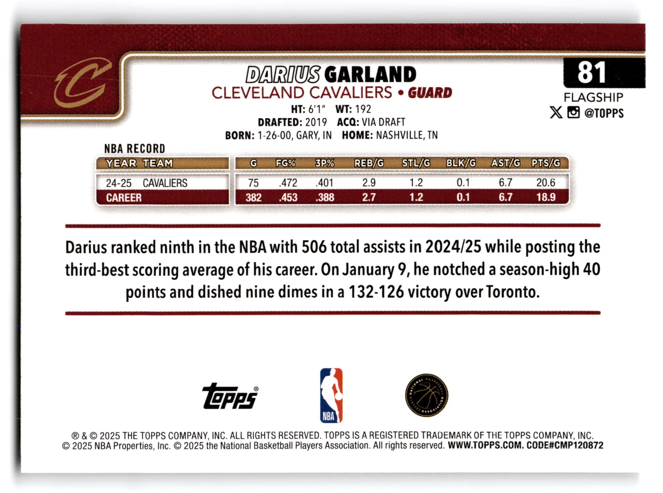 2025 Topps Flagship Darius Garland #81
