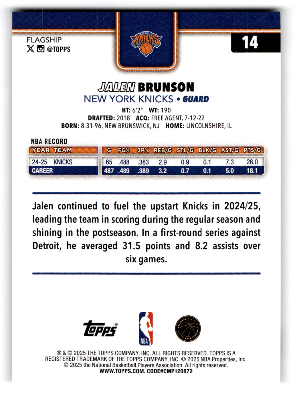 2025 Topps Flagship Jalen Brunson #14