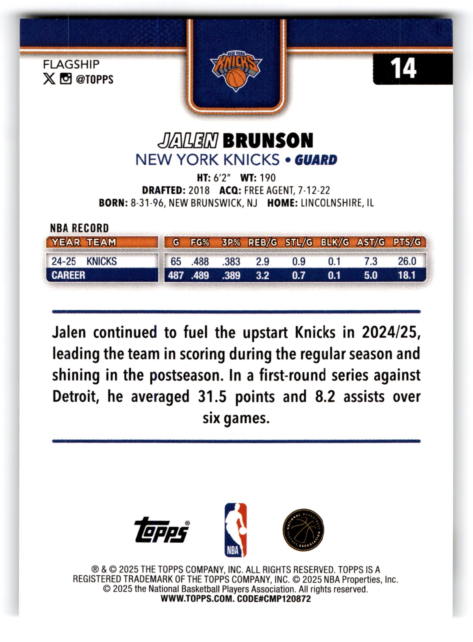 2025 Topps Flagship Jalen Brunson #14