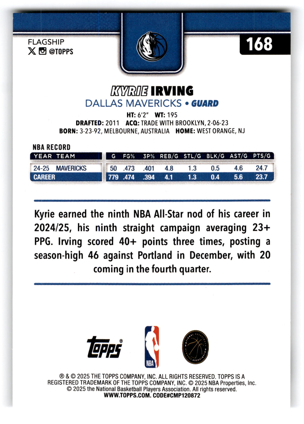 2025 Topps Flagship Kyrie Irving #168